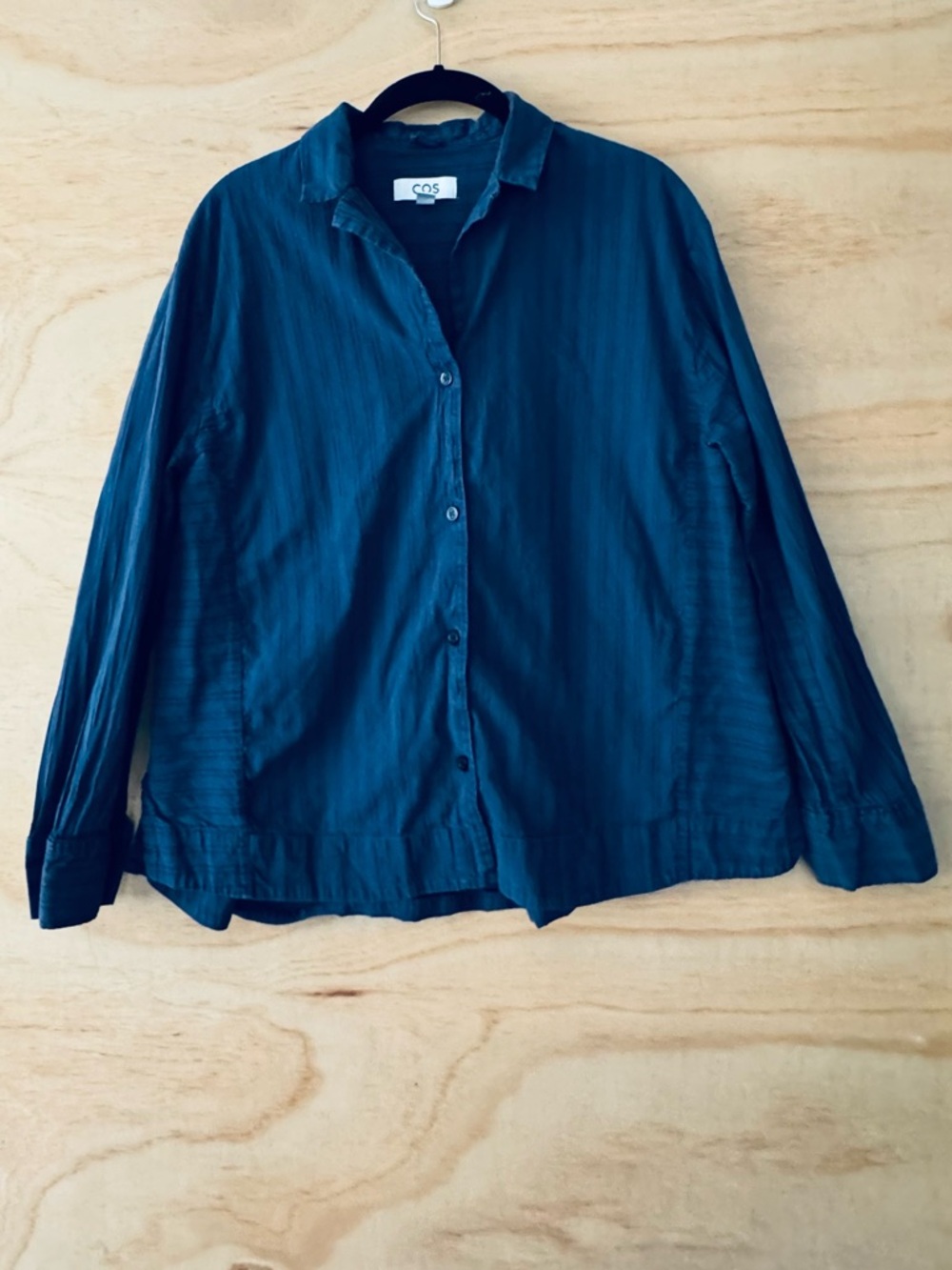 COS Blue Relaxed Boxy Fit Long Sleeve Button Down Shirt Sz Small